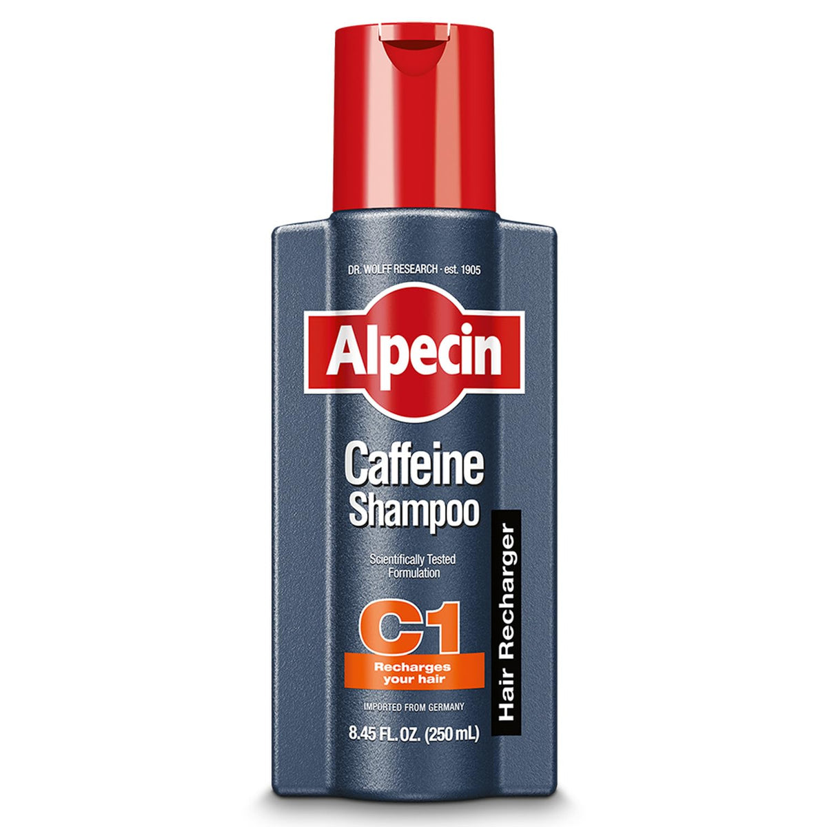 Alpecin Caffeine Shampoo closeup scalp cleansing for natural hair growth support.
