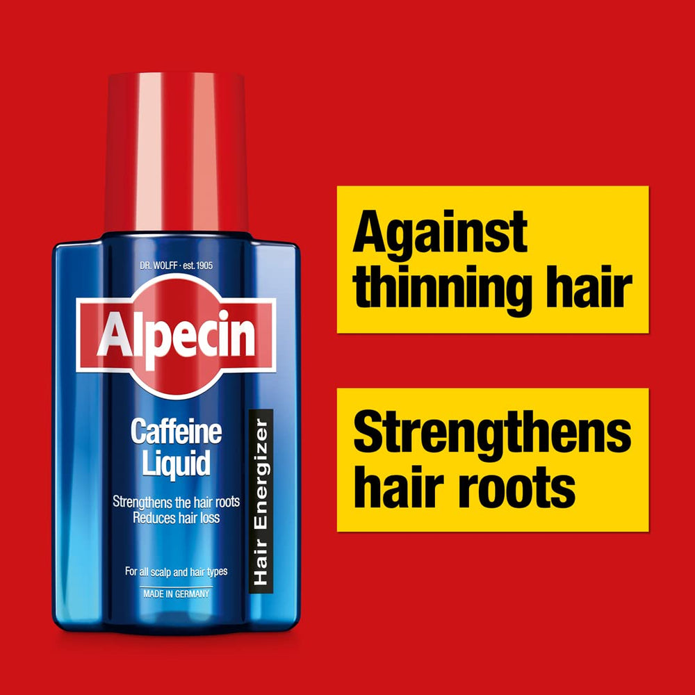 Alpecin caffeine scalp tonic pump for easy on-hair application.