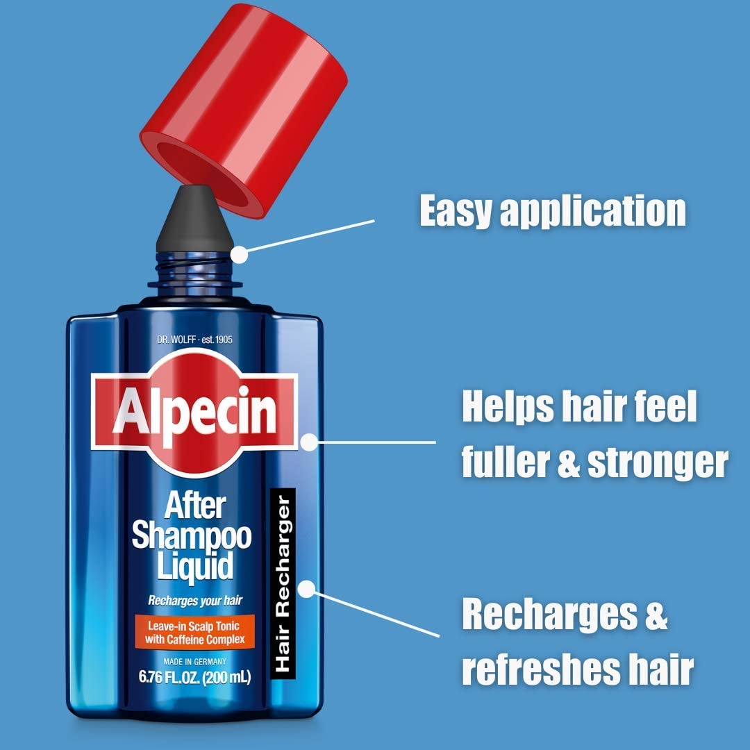 Alpecin castor oil-enhanced tonic close-up suggests extra nourishment