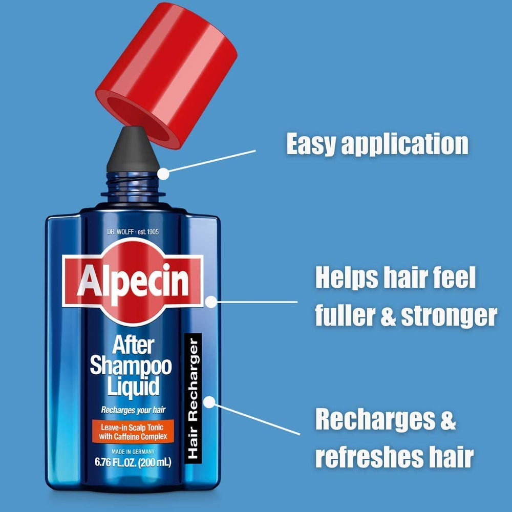 Alpecin castor oil-enhanced tonic close-up suggests extra nourishment