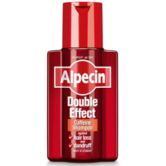Alpecin Double Effect Shampoo visual: dandruff flakes loosened for a cleaner scalp.