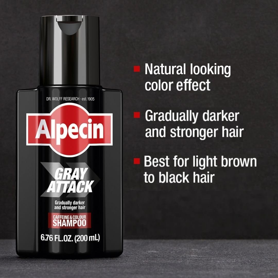 Alpecin Gray Attack color intensity depicting deeper shade with longer use.