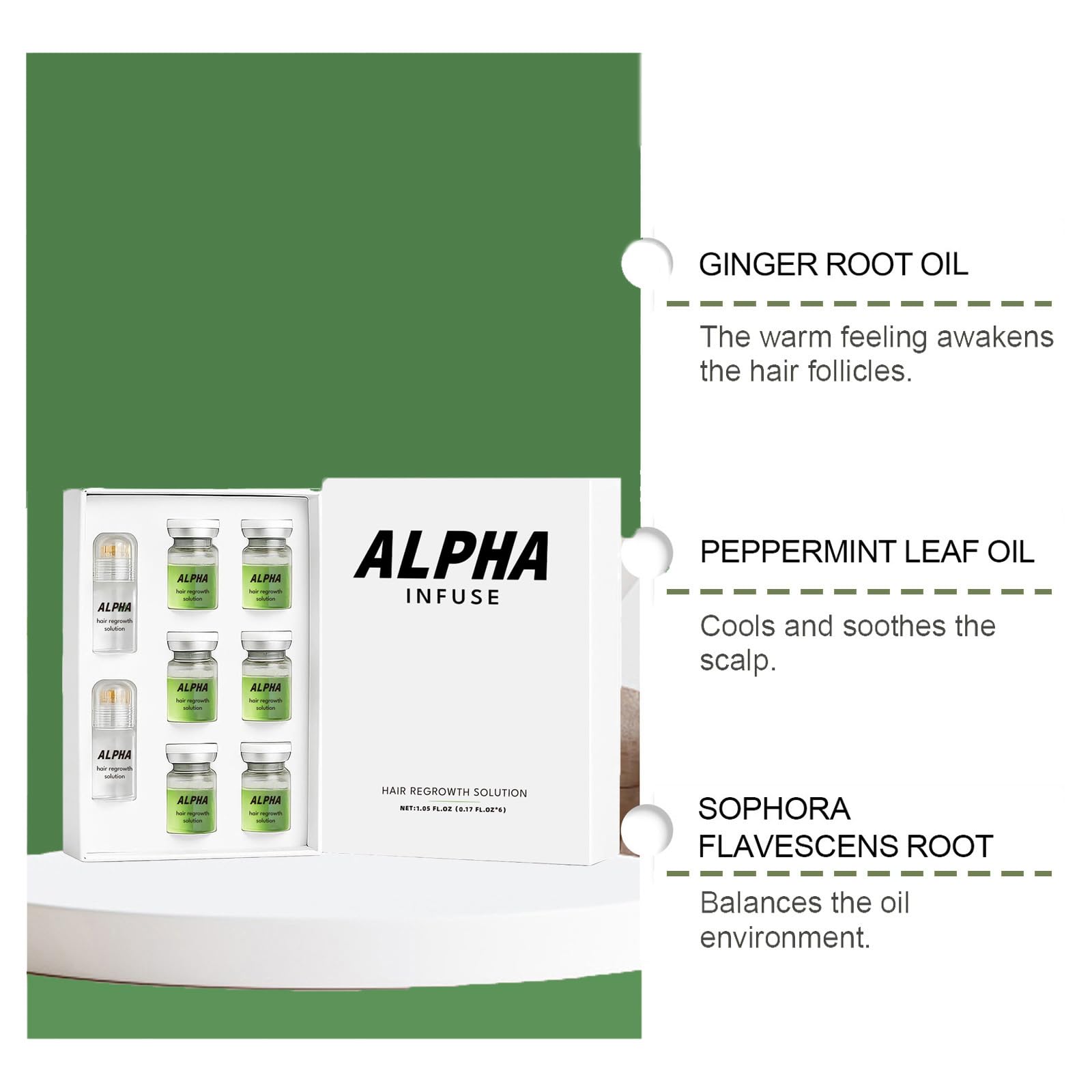 Alpha Infuse serum bottle front for easy daily scalp application.