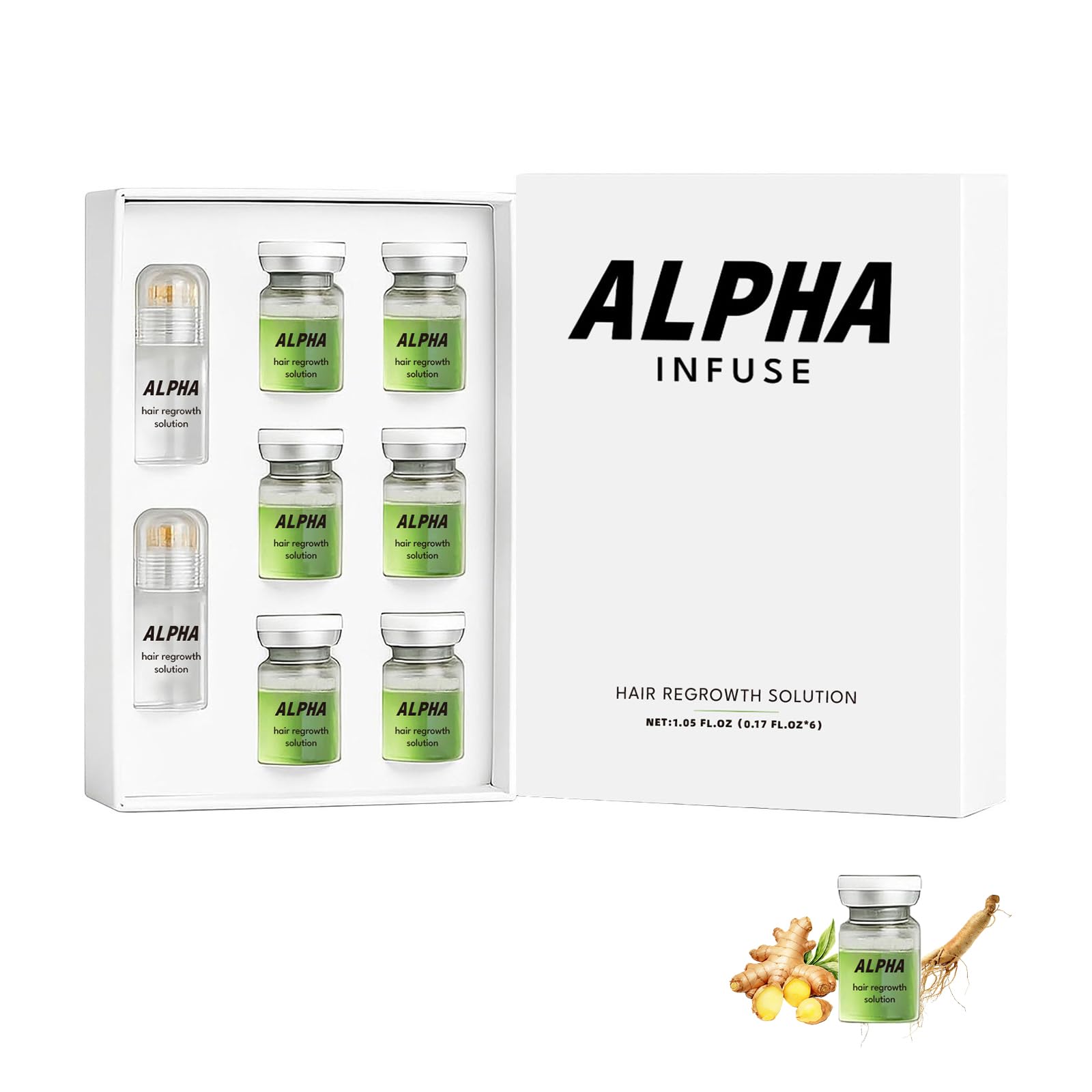 Alpha Infuse Hair Regrowth System box for convenient multi-bottle scalp care.