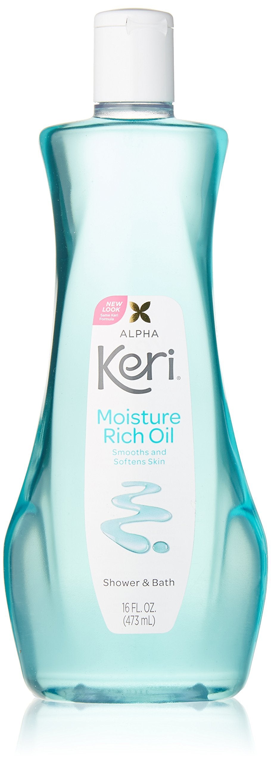 Alpha Keri Moisture Rich Oil bottle pour supports quick hydration during shower use.
