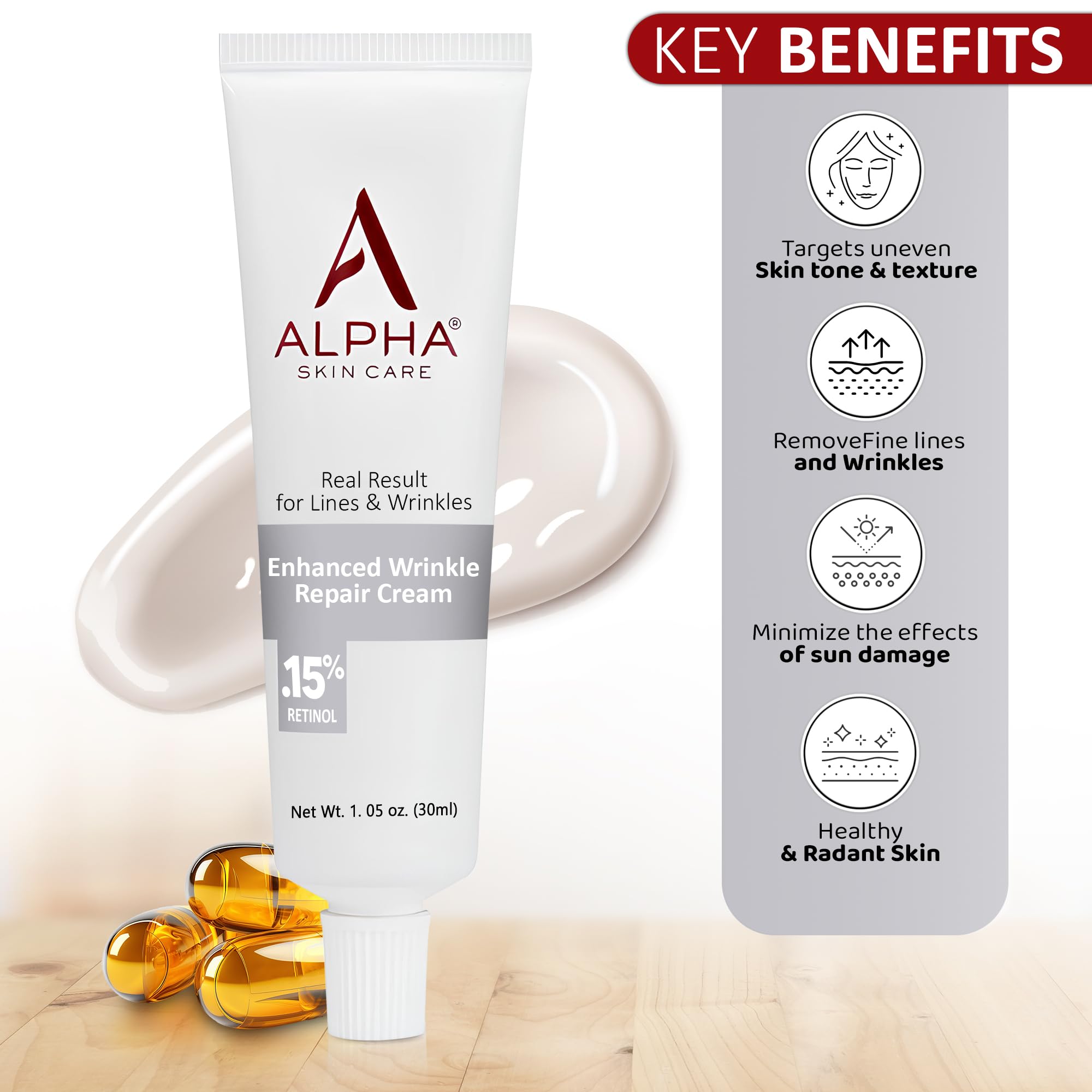 Alpha Skin Care Enhanced Wrinkle Repair Cream texture close-up for even, smooth skin