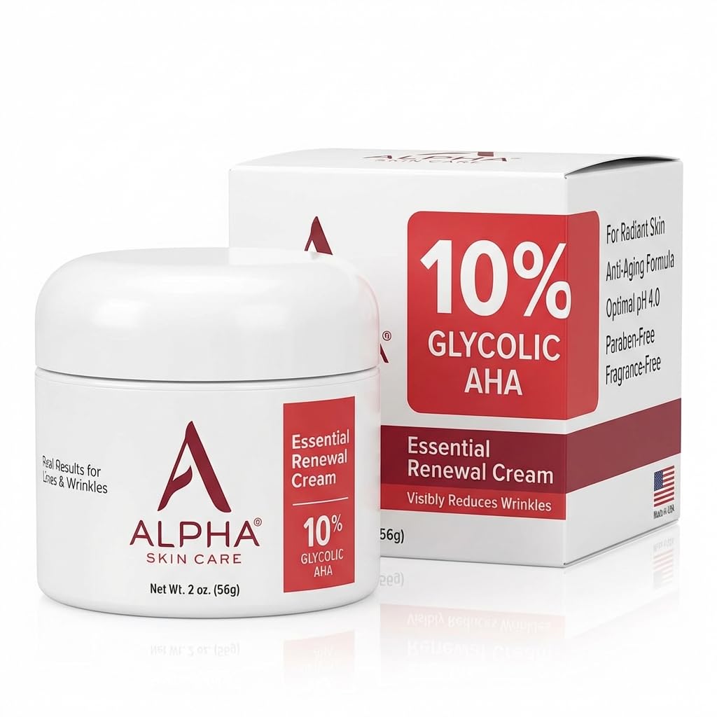 Alpha Skin Care Essential Renewal Cream jar closeup showing creamy texture for smoother skin