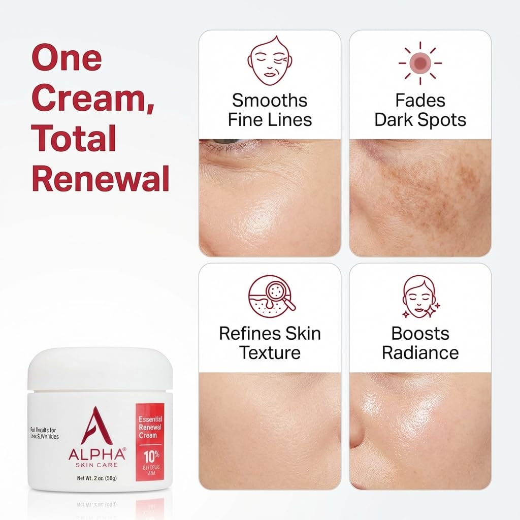 Alpha Skin Care Essential Renewal Cream texture swirl indicating gentle exfoliation