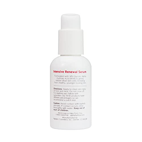 Close-up of Alpha Renewal Serum label highlighting fragrance-free, paraben-free formula