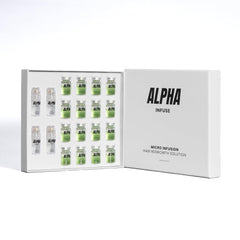 Alphainfuse scalp nourishing serum bottle ready for daily use promoting healthier-looking hair.