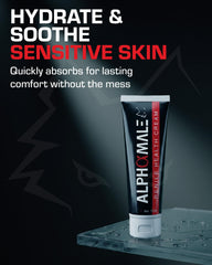 AlphaMale Premium Penile Health Cream close-up texture shows smooth, fast-absorbing cream.