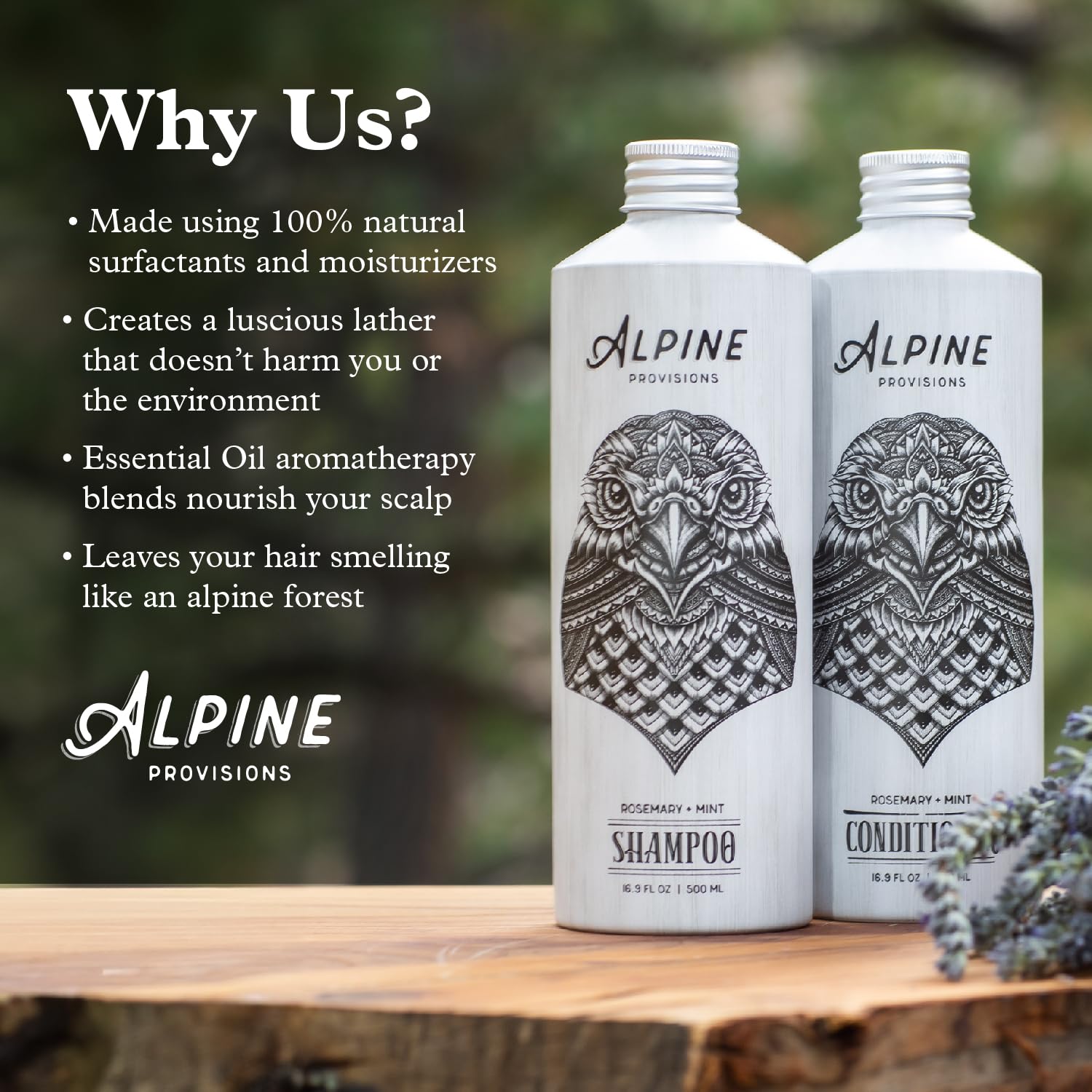Alpine Provisions rinse-water sheen on wet hair.