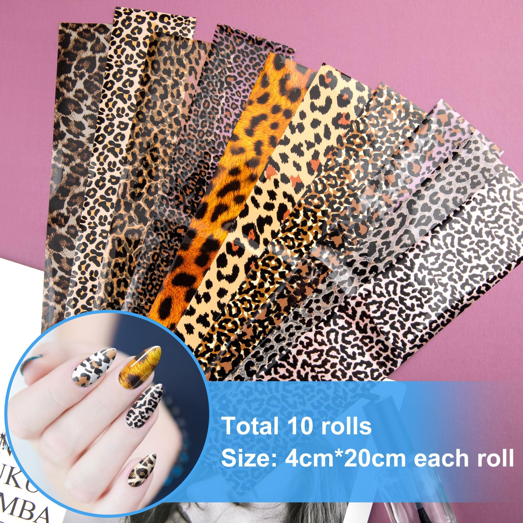 Alpinleux leopard print decals on nails provide bold color and shine.