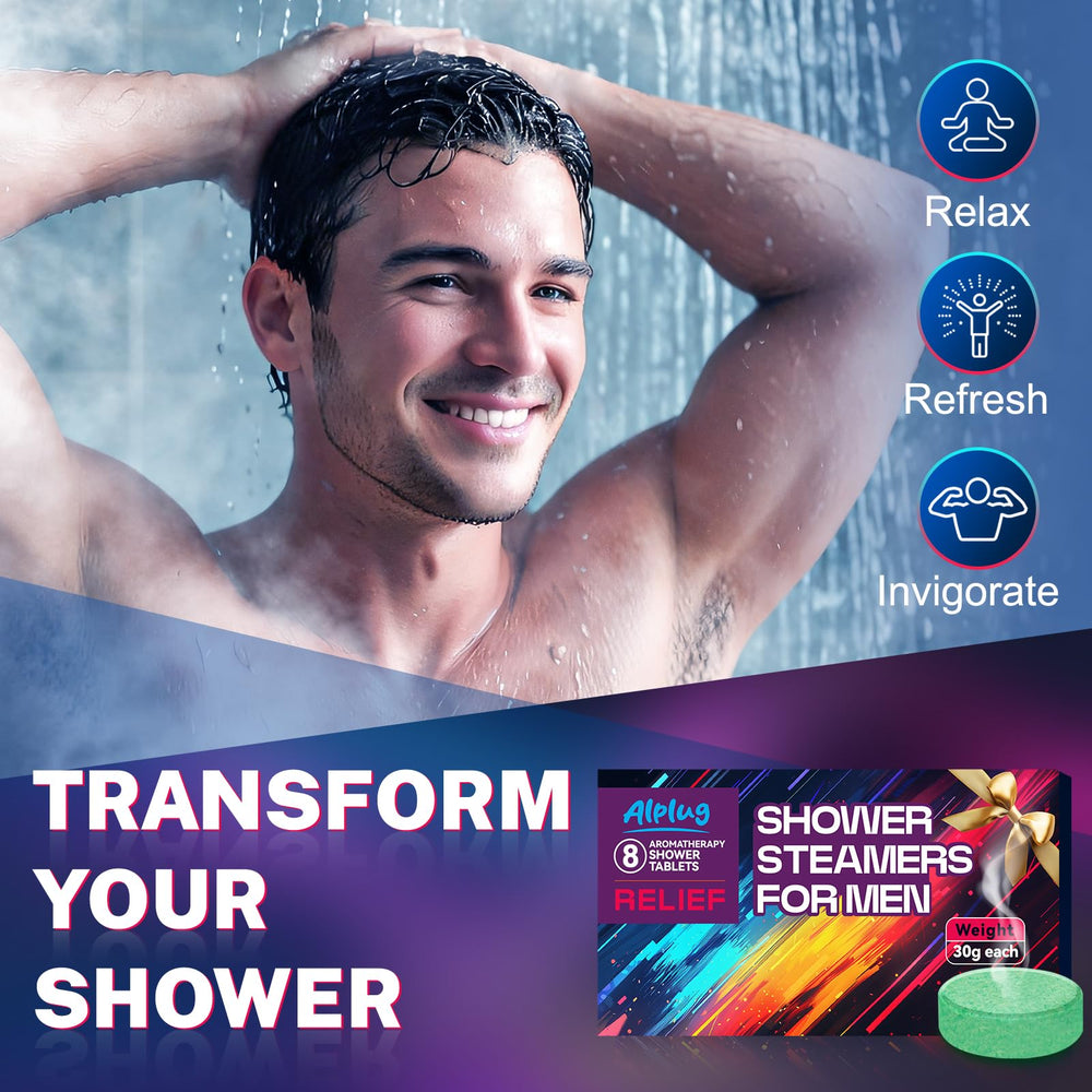 ALPLUG shower steamer on shower floor releasing essential oils