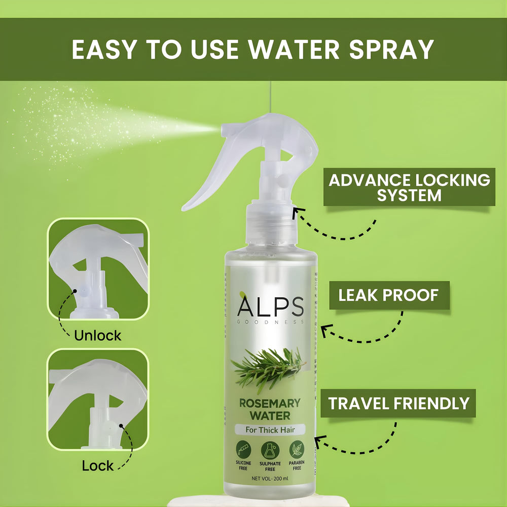 Alps Goodness Rosemary Water Spray scalp-refresh revives dull hair and adds lift.