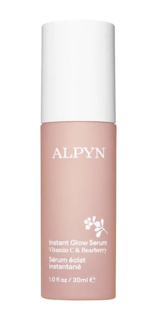 Alpyn Beauty Instant Brightening Glow Serum bottle with pump, ready for brightening.
