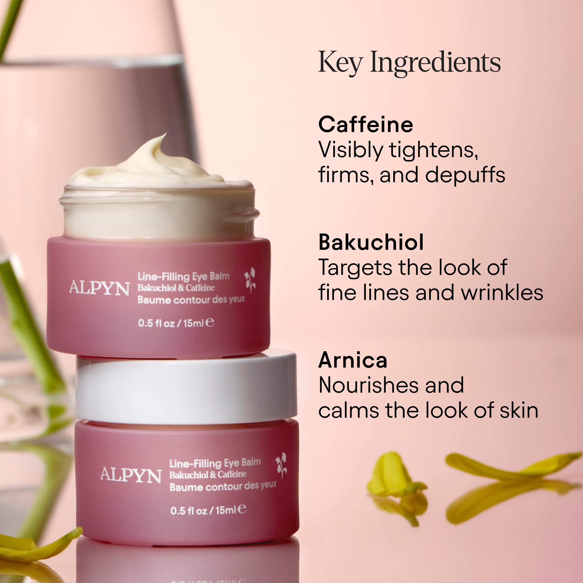 Alpyn Beauty Line-Filling Eye Balm packaging with pump for easy dispensing.