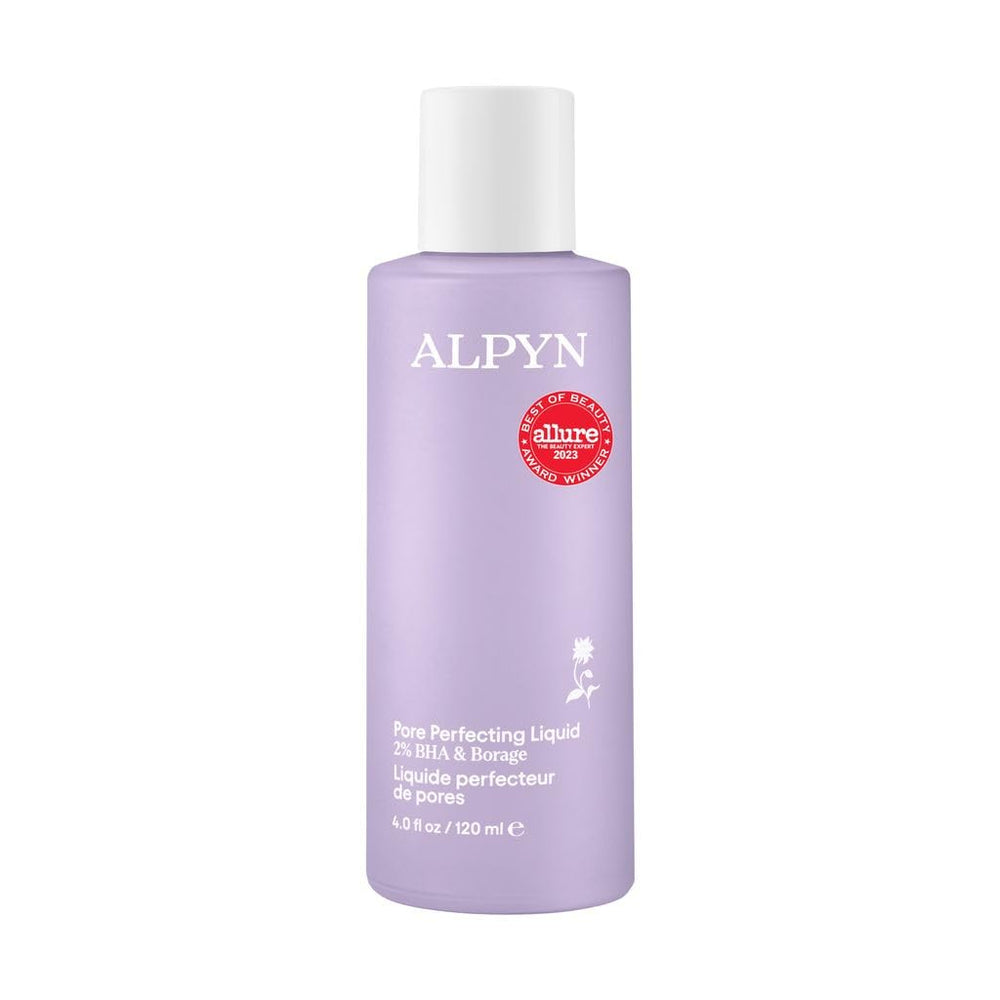 Alpyn Beauty Pore Toner bottle closeup shows refined skin potential.