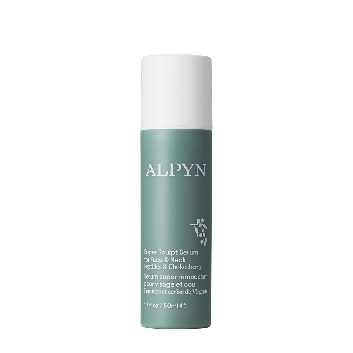 Alpyn Beauty Super Sculpt Serum bottle highlights tri-peptide firming for defined contours.