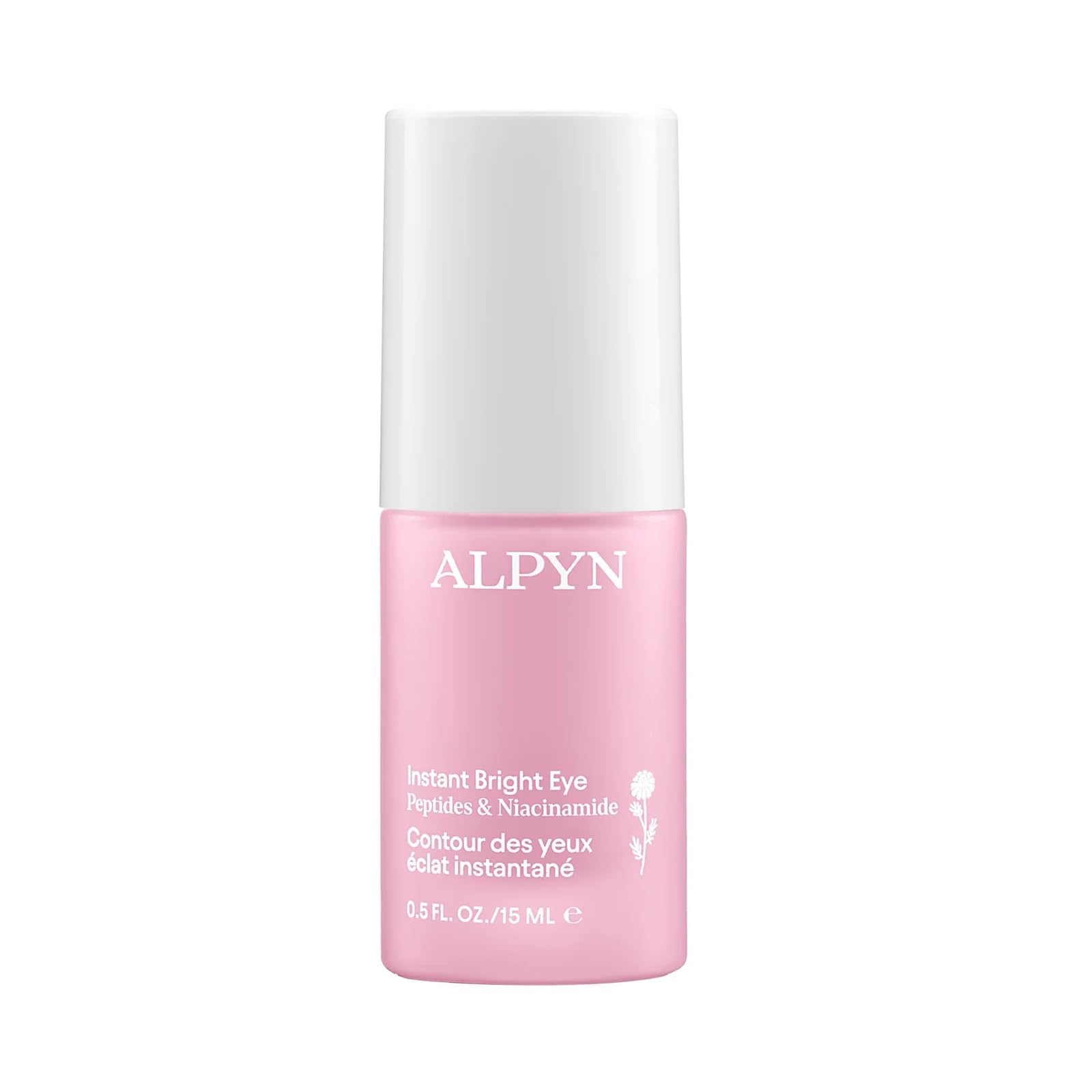 Alpyn Beauty Instant Bright Eye ingredients close-up featuring peptides and niacinamide for brightening.