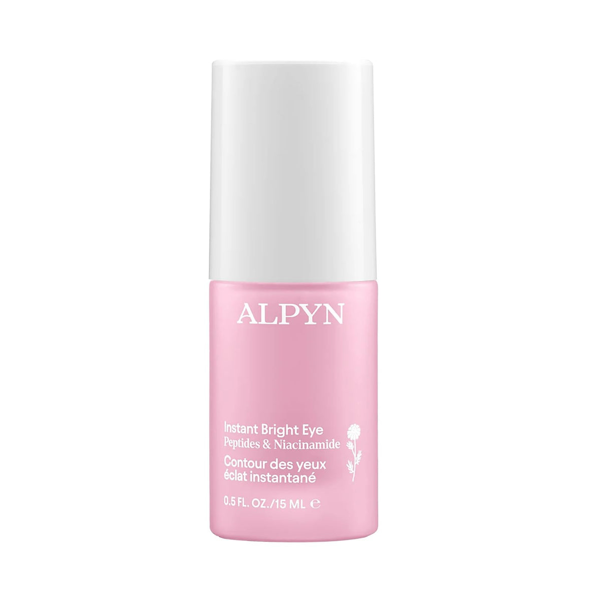Alpyn Beauty Instant Bright Eye ingredients close-up featuring peptides and niacinamide for brightening.