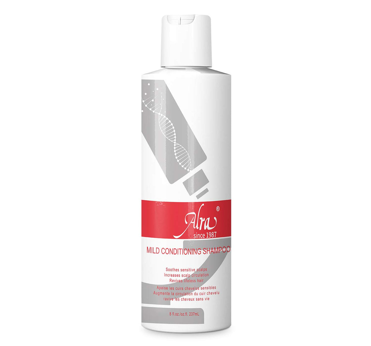 Alra Mild Shampoo bottle front view for gentle cleansing on sensitive scalps.