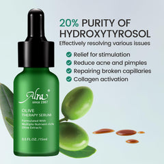 Alra Olive Therapy Serum packaging box close-up highlighting ingredients