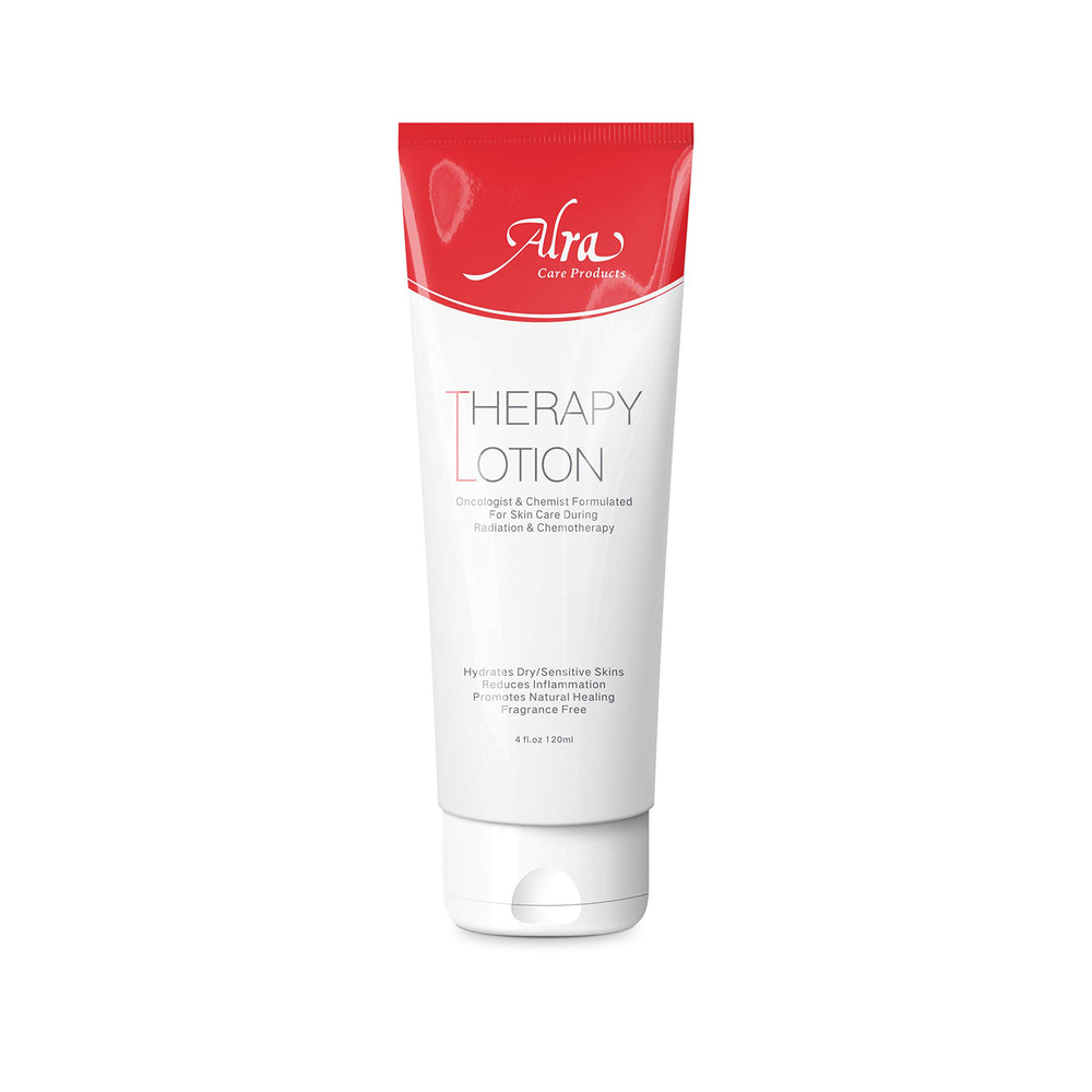 Alra Therapy Lotion bottle for soothing irritated skin during cancer treatment.