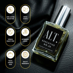 ALT. Fragrances Executive 26 bottle close-up shows refined atomizer and scent clarity