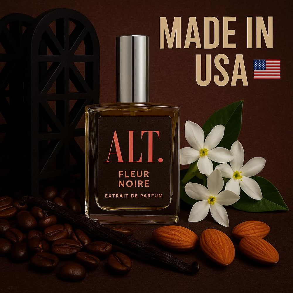 ALT. FRAGRANCES Fleur Noire closeup reveals coffee notes and jasmine for intrigue and depth.