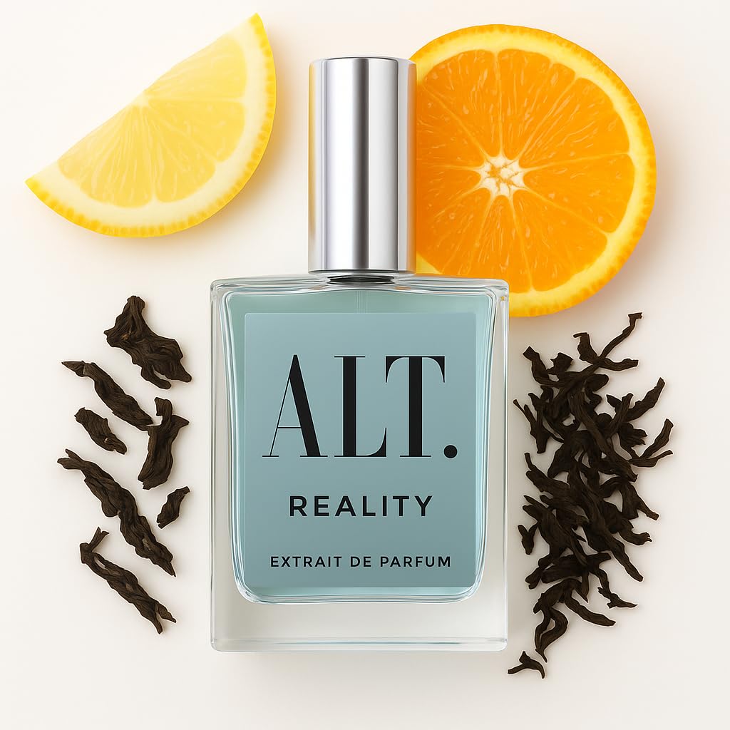 ALT. FRAGRANCES Reality bottle front view with citrus notes for daily confidence.
