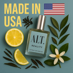 ALT. FRAGRANCES Reality bottle side view showing lasting scent for all-day wear.