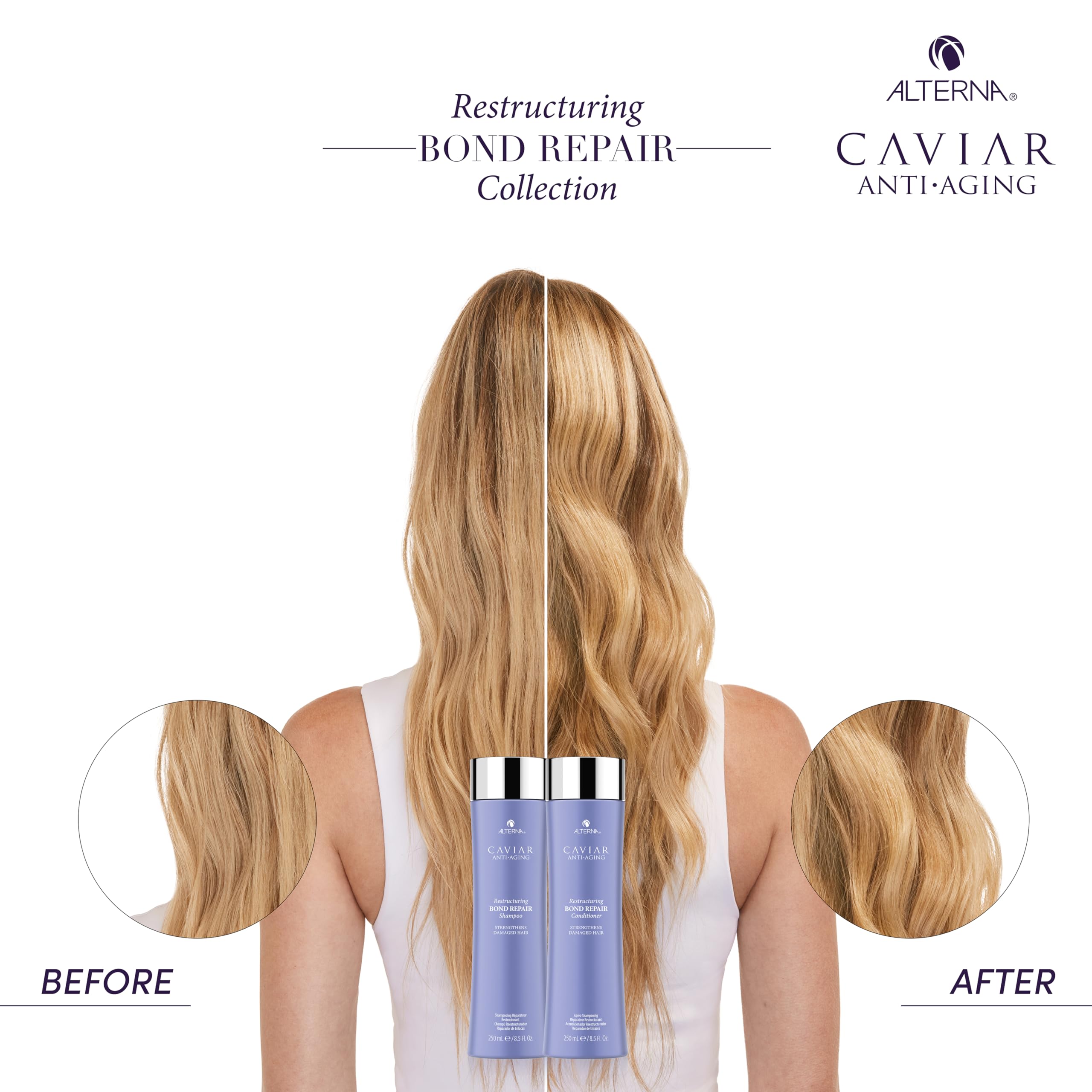 Lifestyle bathroom scene with Alterna products for daily care.
