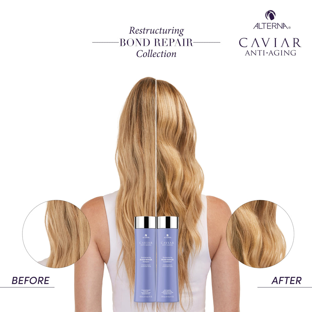 Lifestyle bathroom scene with Alterna products for daily care.
