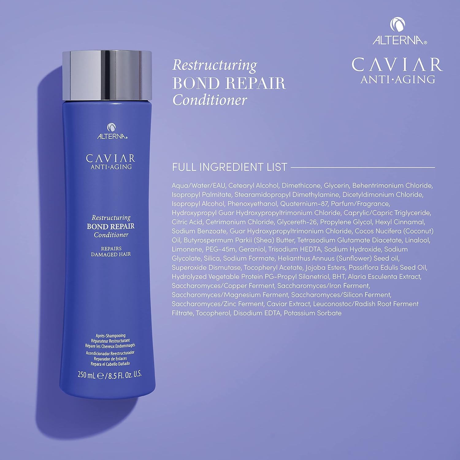 Conditioner close-up showing smoother hair and frizz control with Alterna Bond Repair