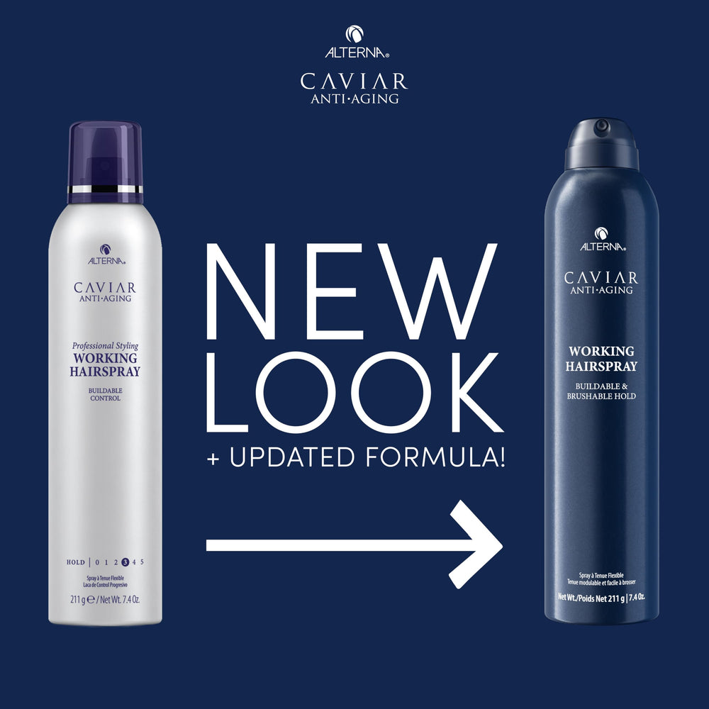 Alterna Caviar Anti-Aging flexible-hold mist smooths flyaways and defines styles.