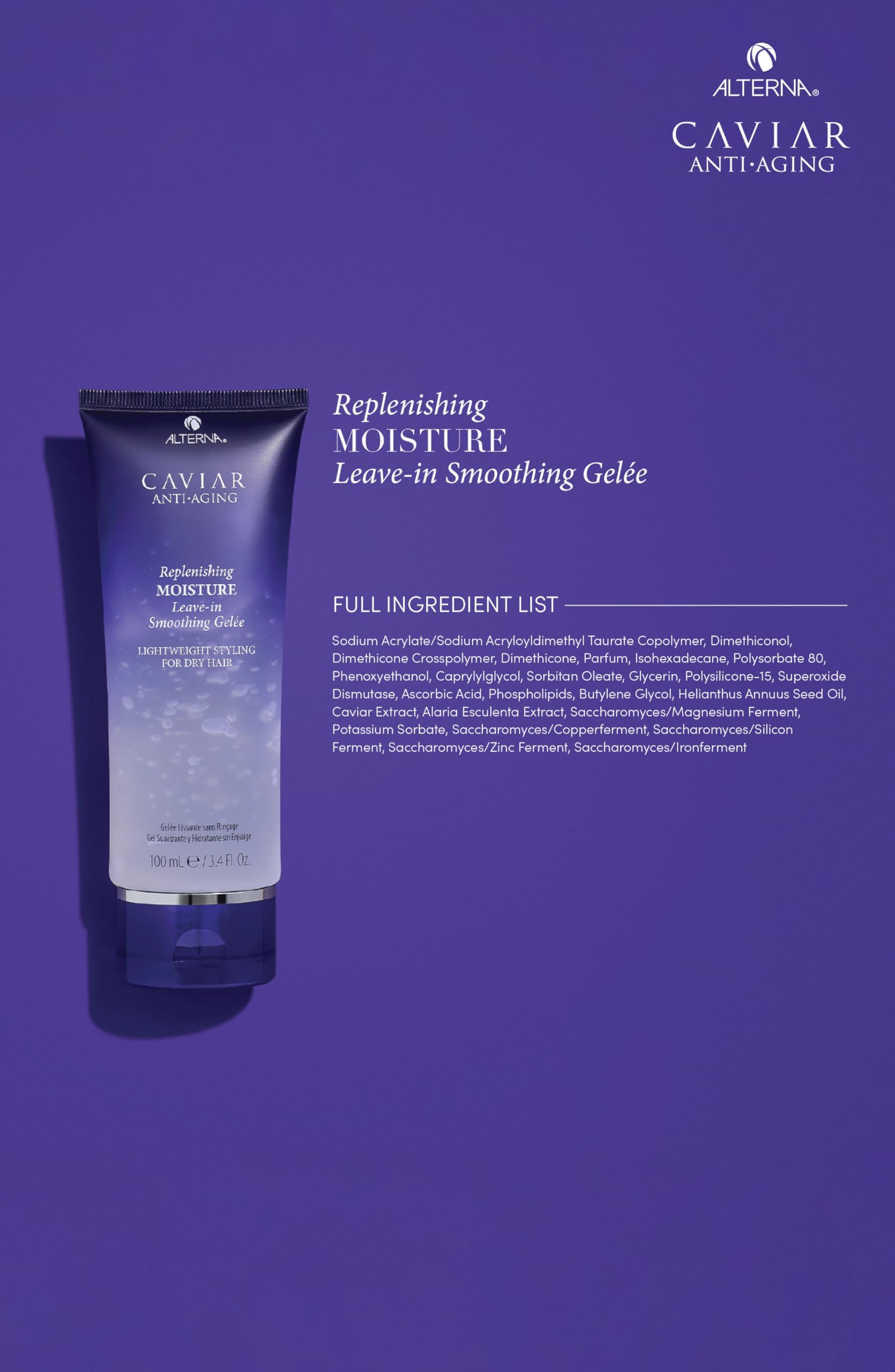 Alterna CAVIAR Anti-Aging Leave-In Gelee applied on wet hair for smoother strands.