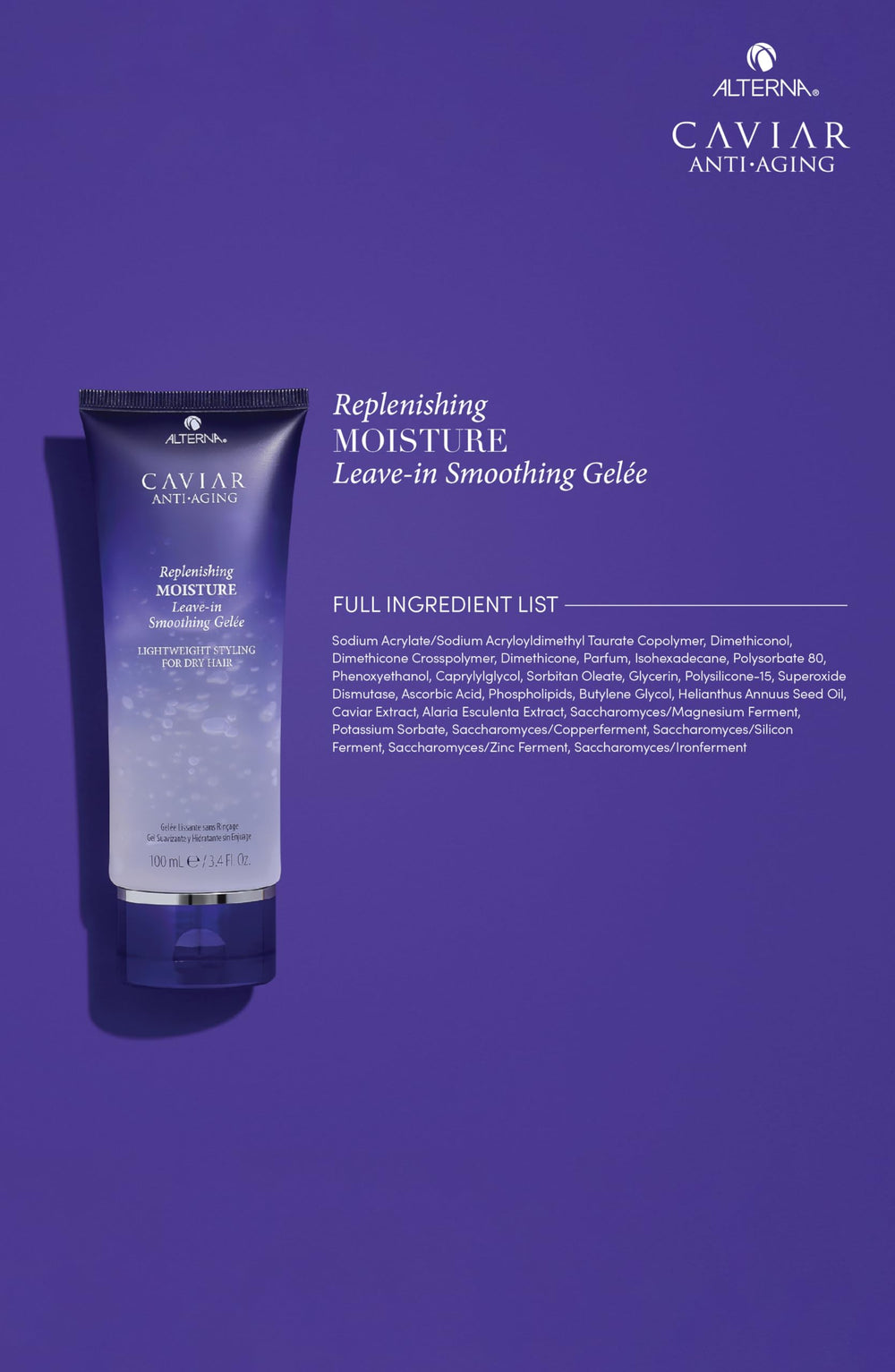 Alterna CAVIAR Anti-Aging Leave-In Gelee applied on wet hair for smoother strands.