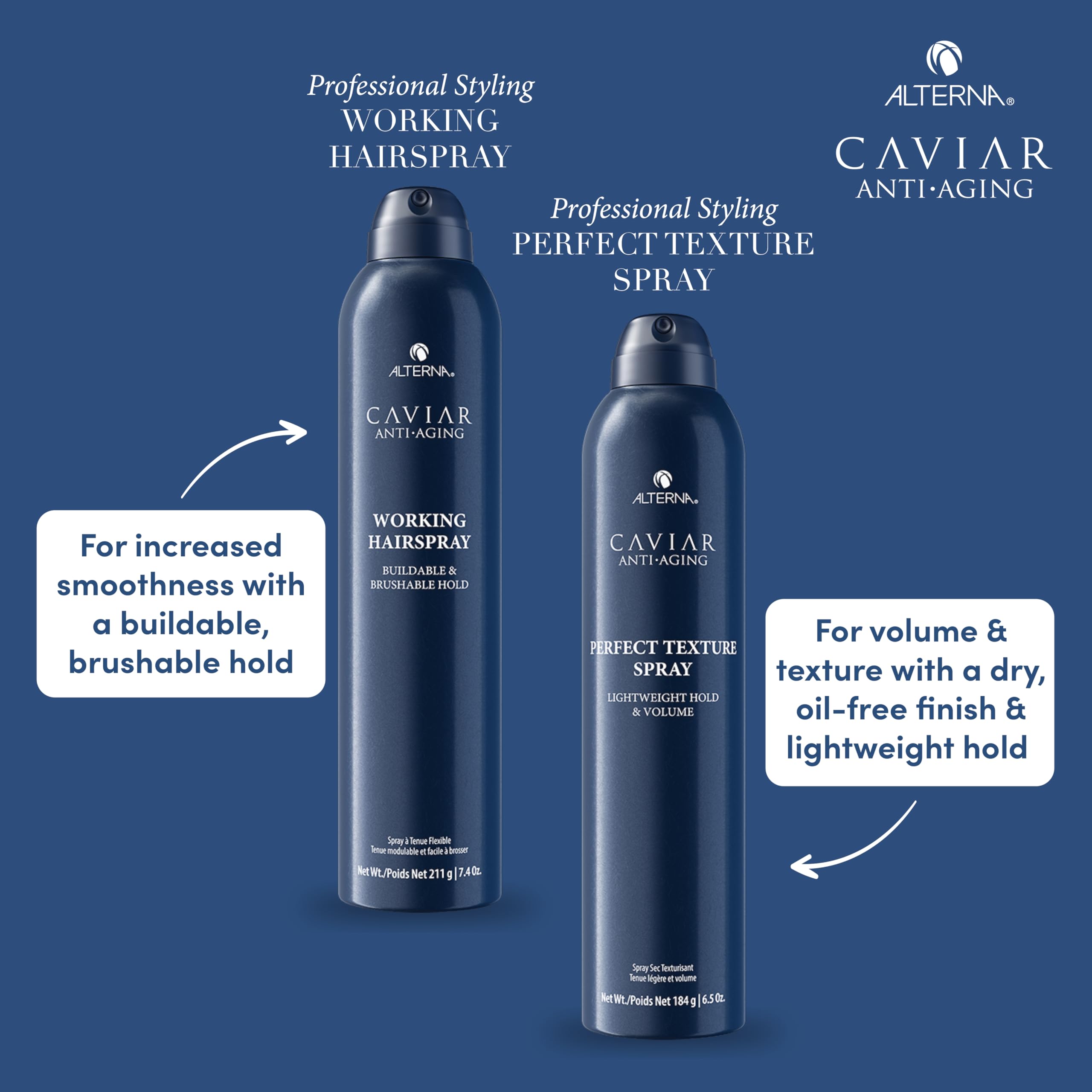 Even mist application from Alterna Caviar Anti-Aging styling spray.