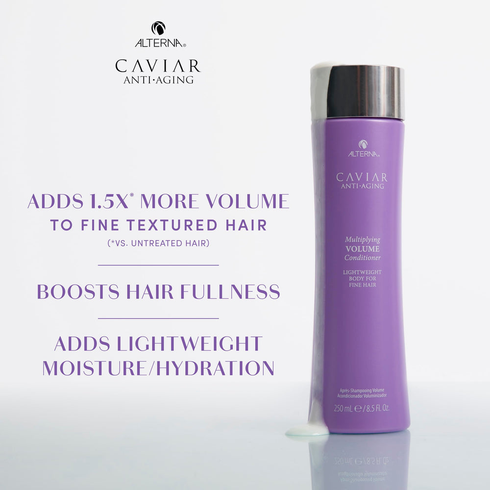 Alterna Caviar Anti-Aging Multiplying Volume Conditioner close-up reveals creamy texture.