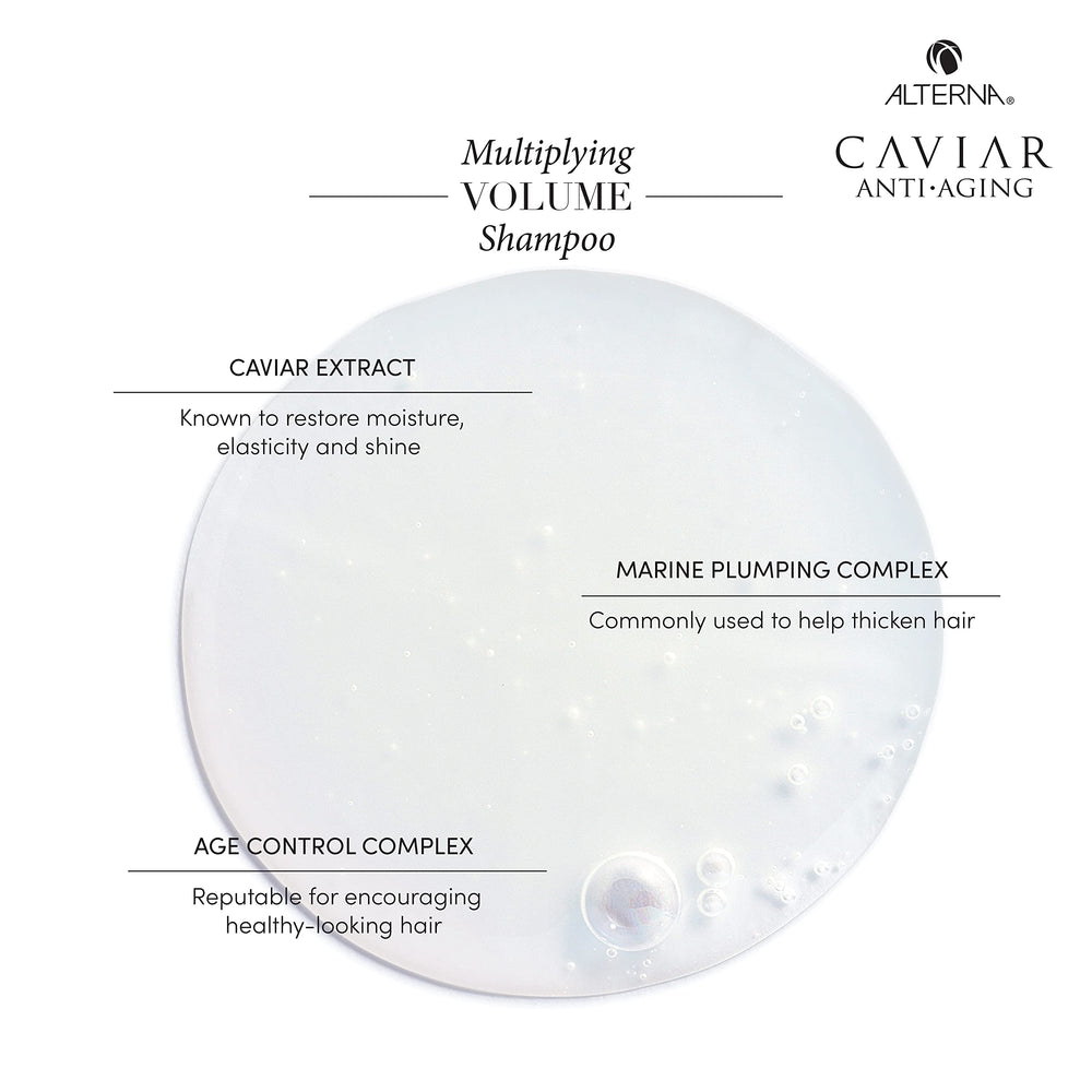 Alterna Caviar Anti-Aging Multiplying Volume Shampoo close-up with rich lather.