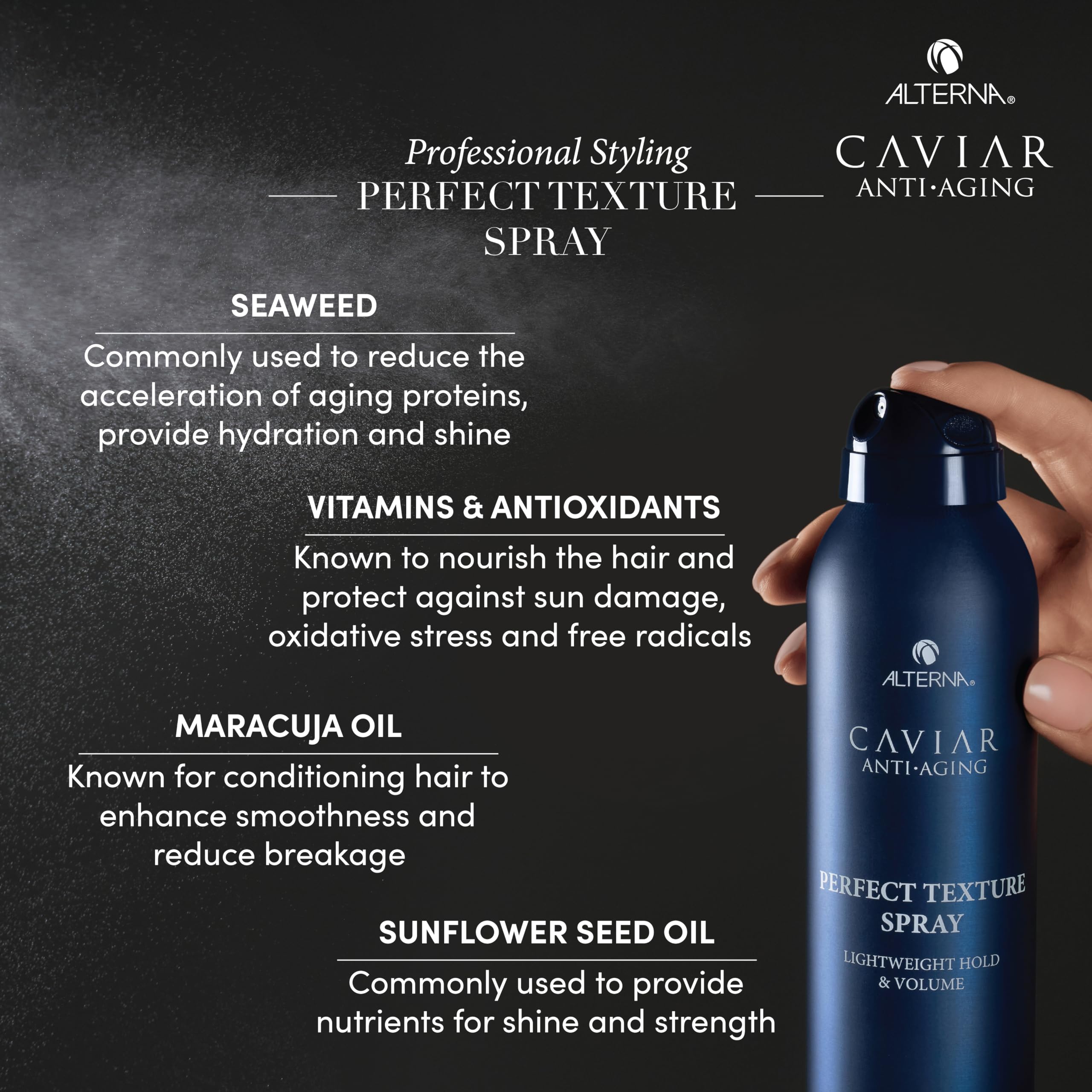 Alterna Caviar bottle closeup emphasizes premium packaging and quality