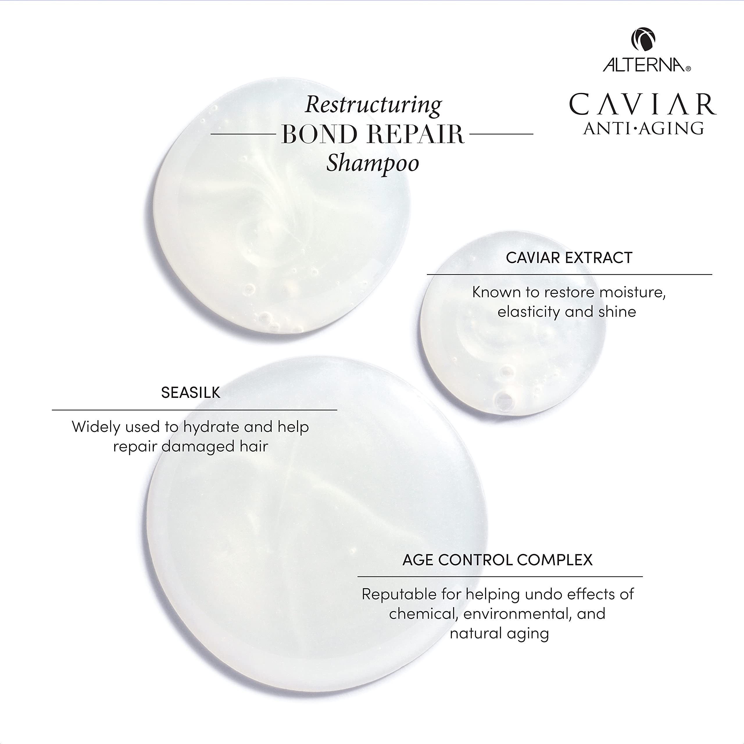 Close-up of caviar extract and omega-rich ingredients in Alterna formula.