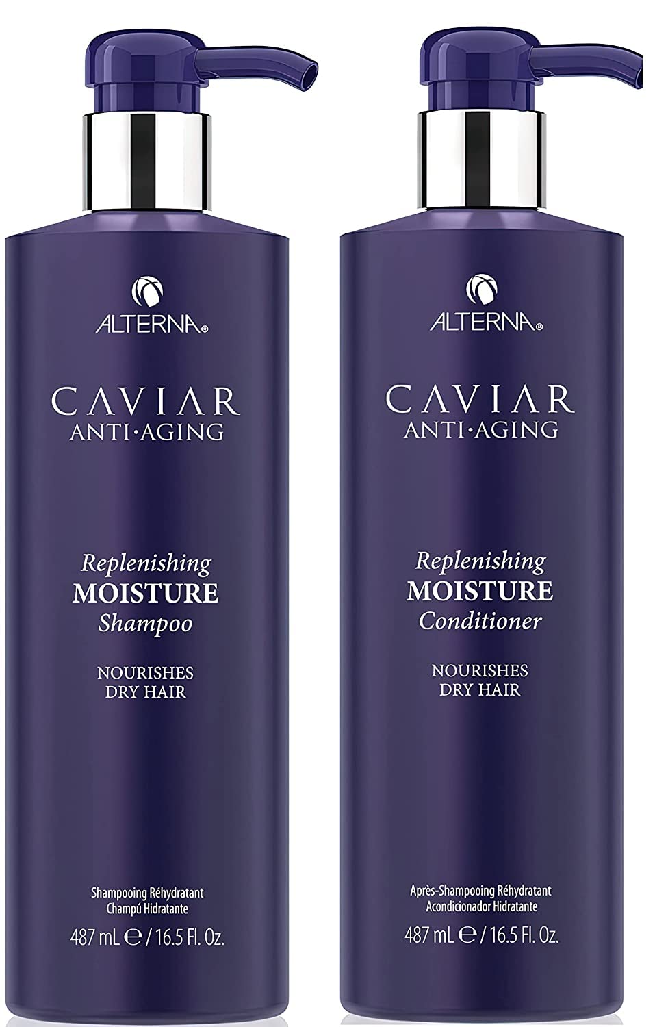 Alterna Caviar Anti-Aging moisture shampoo bottle for hydrated, shiny hair.