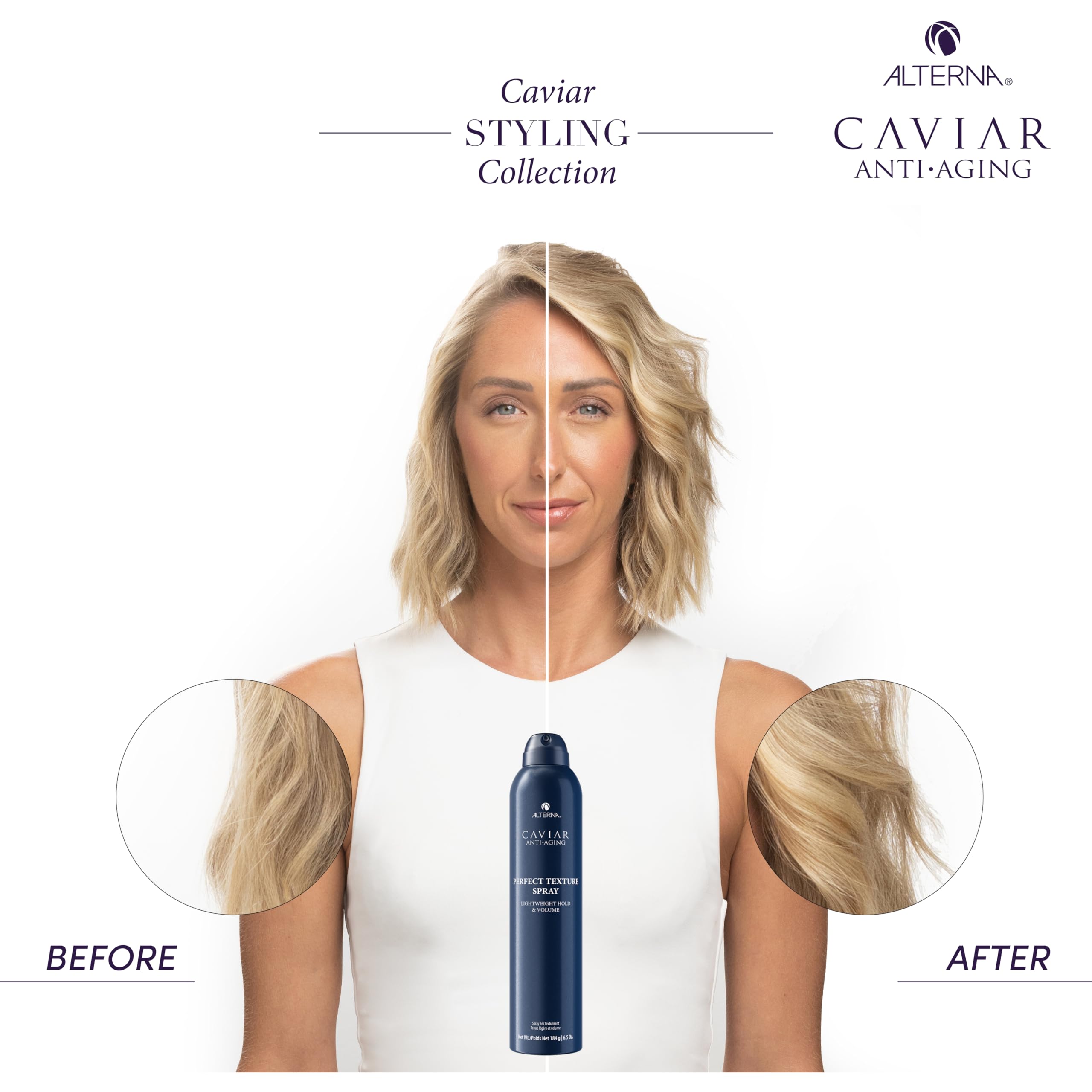 Alterna Caviar Texture Spray hold image demonstrates adjustable texture level