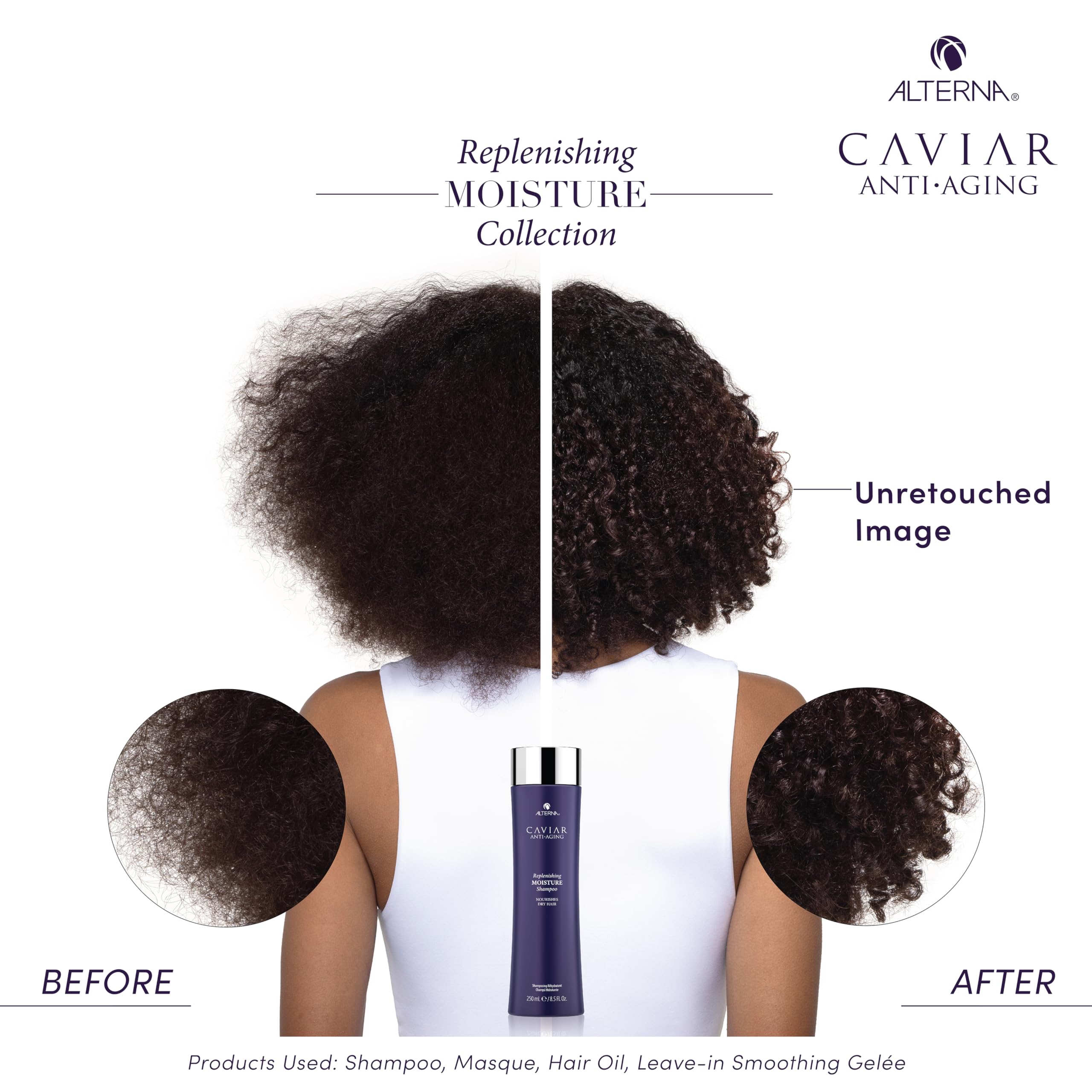 Conditioner being applied to hair for added gloss and softness with Alterna.