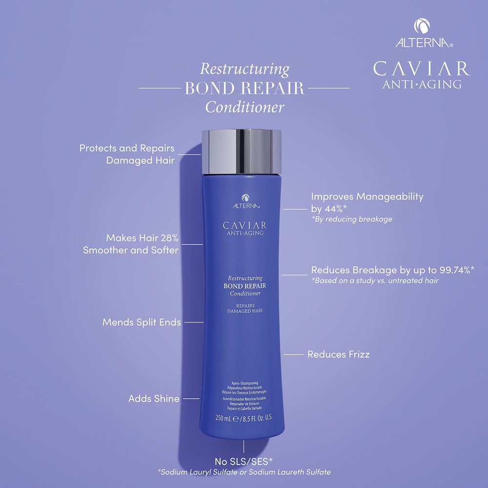 Shiny, healthy-looking hair after using Alterna bond repair products.