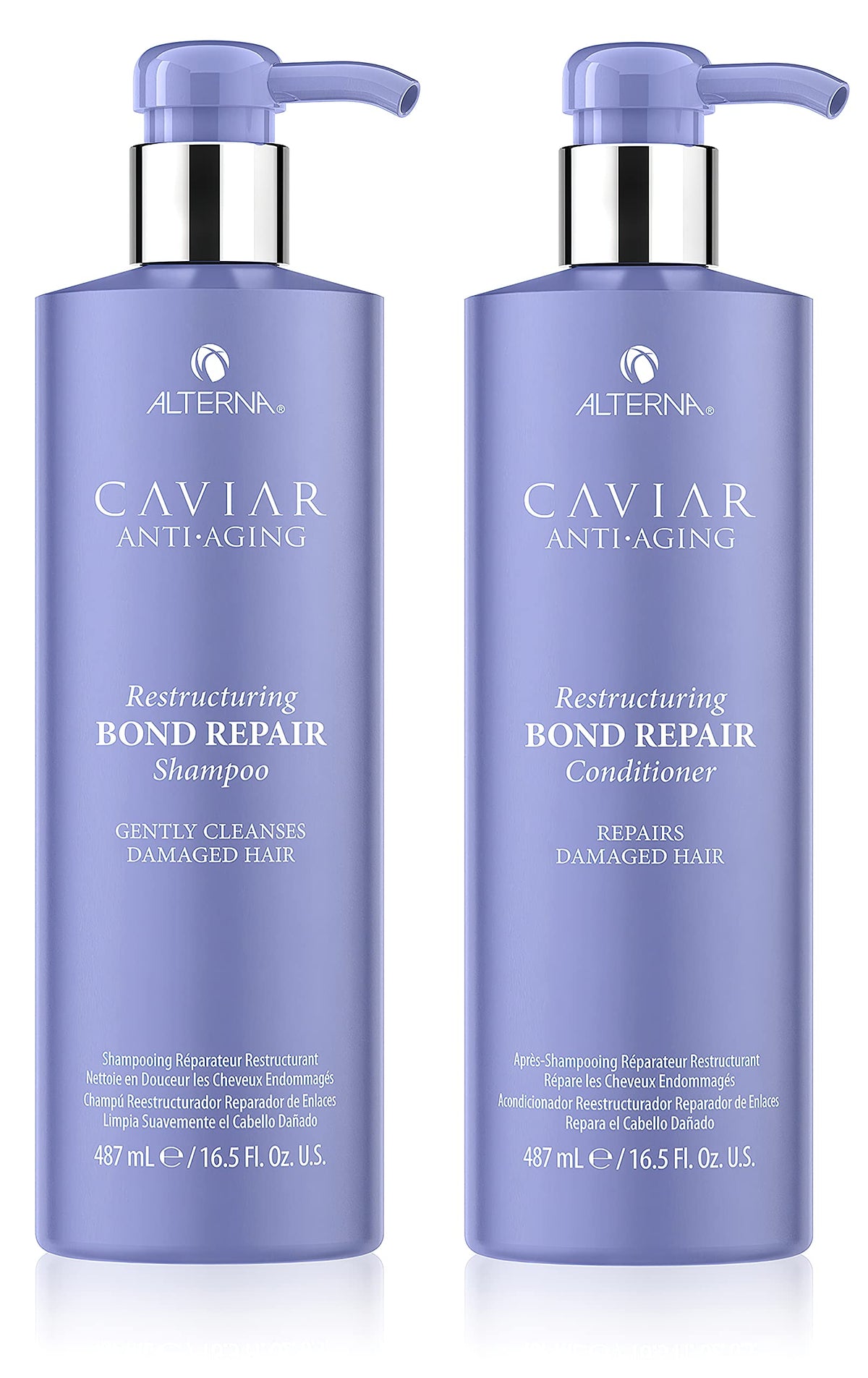 Alterna CAVIAR Bond Repair shampoo bottle reinforces strands for healthier feel