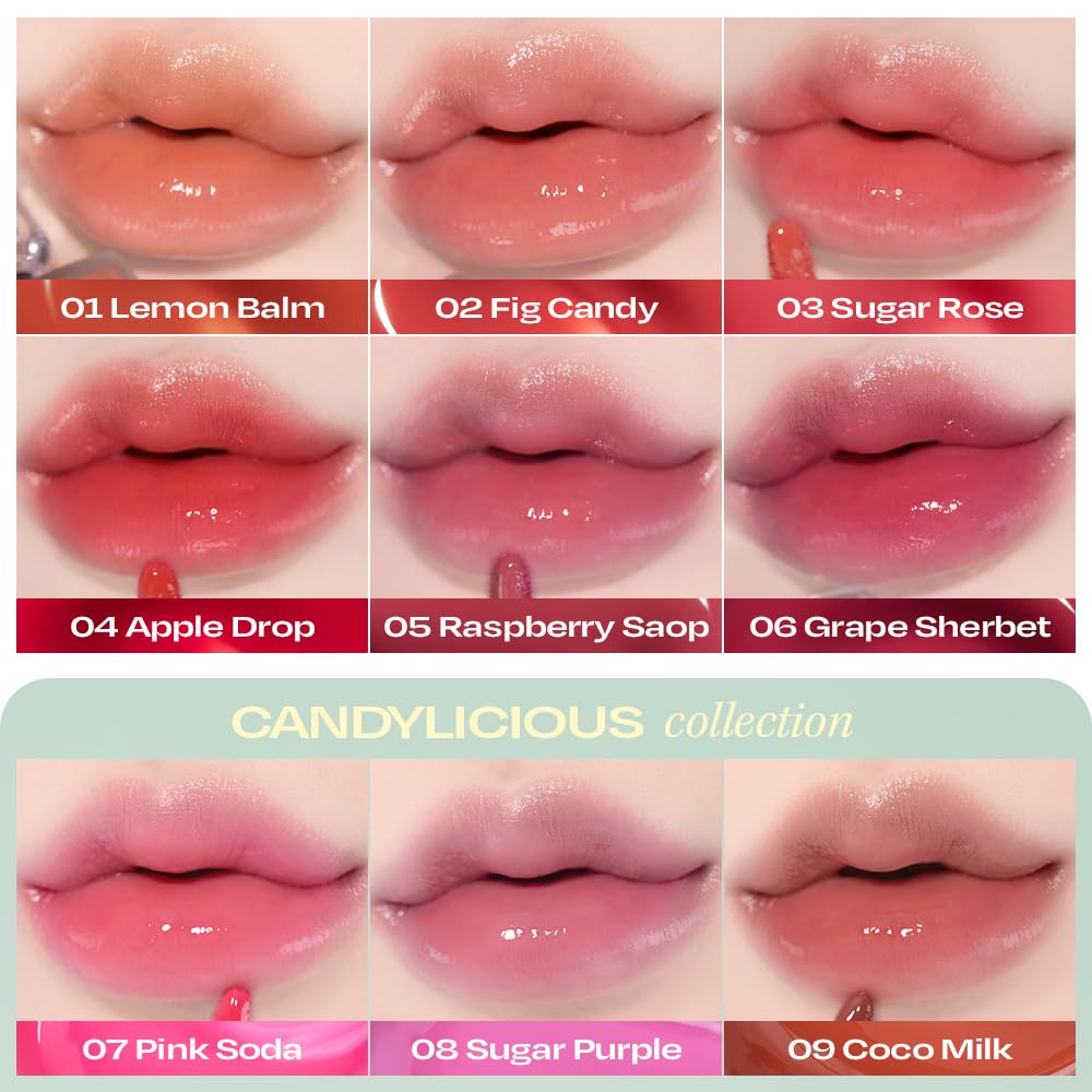 Alternativestereo Lip Potion Aqua Glow No.8 Sugar Purple applying on lips for smooth shine.