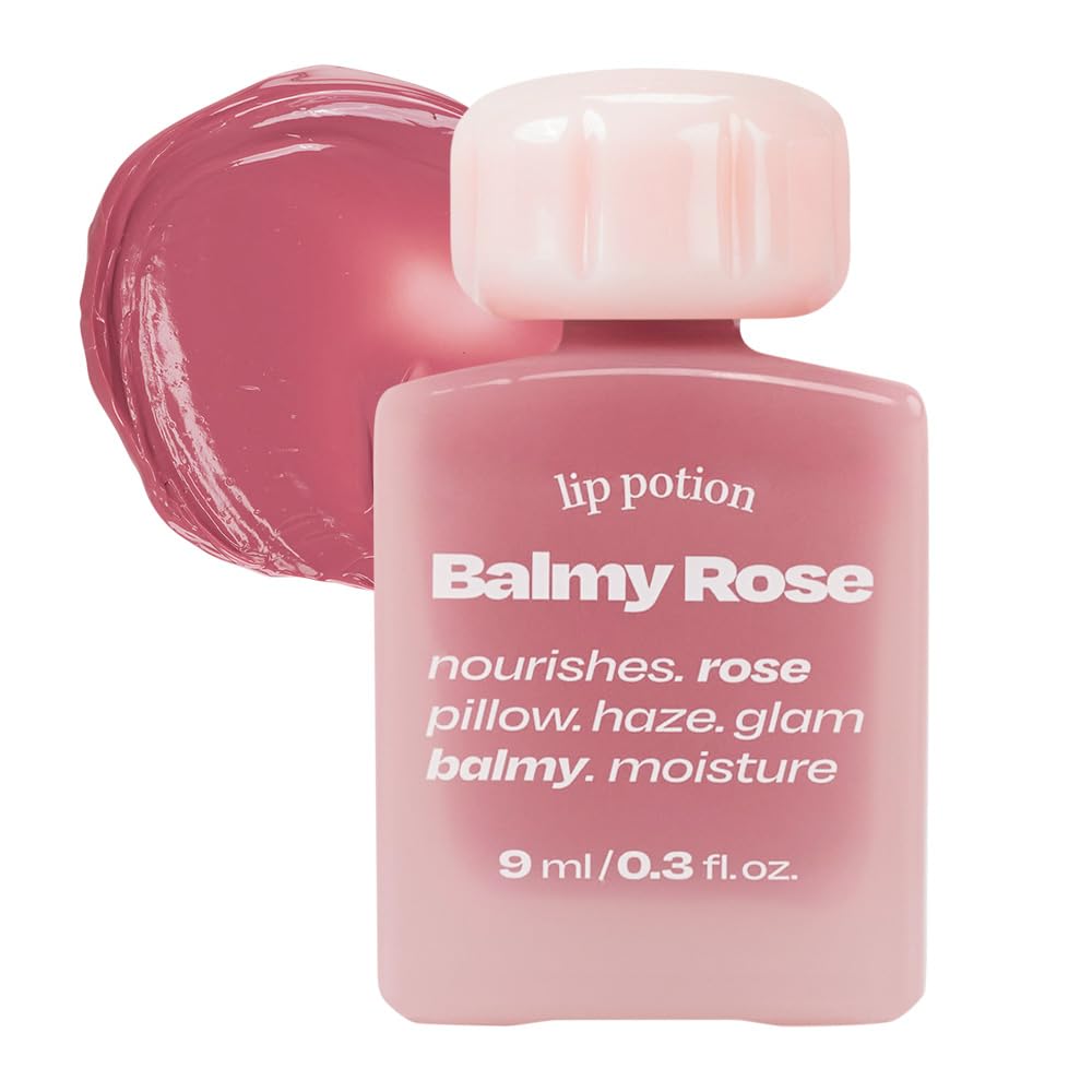 alternativestereo Lip Potion Balmy Rose on lips delivers creamy rosy tint and hydration.